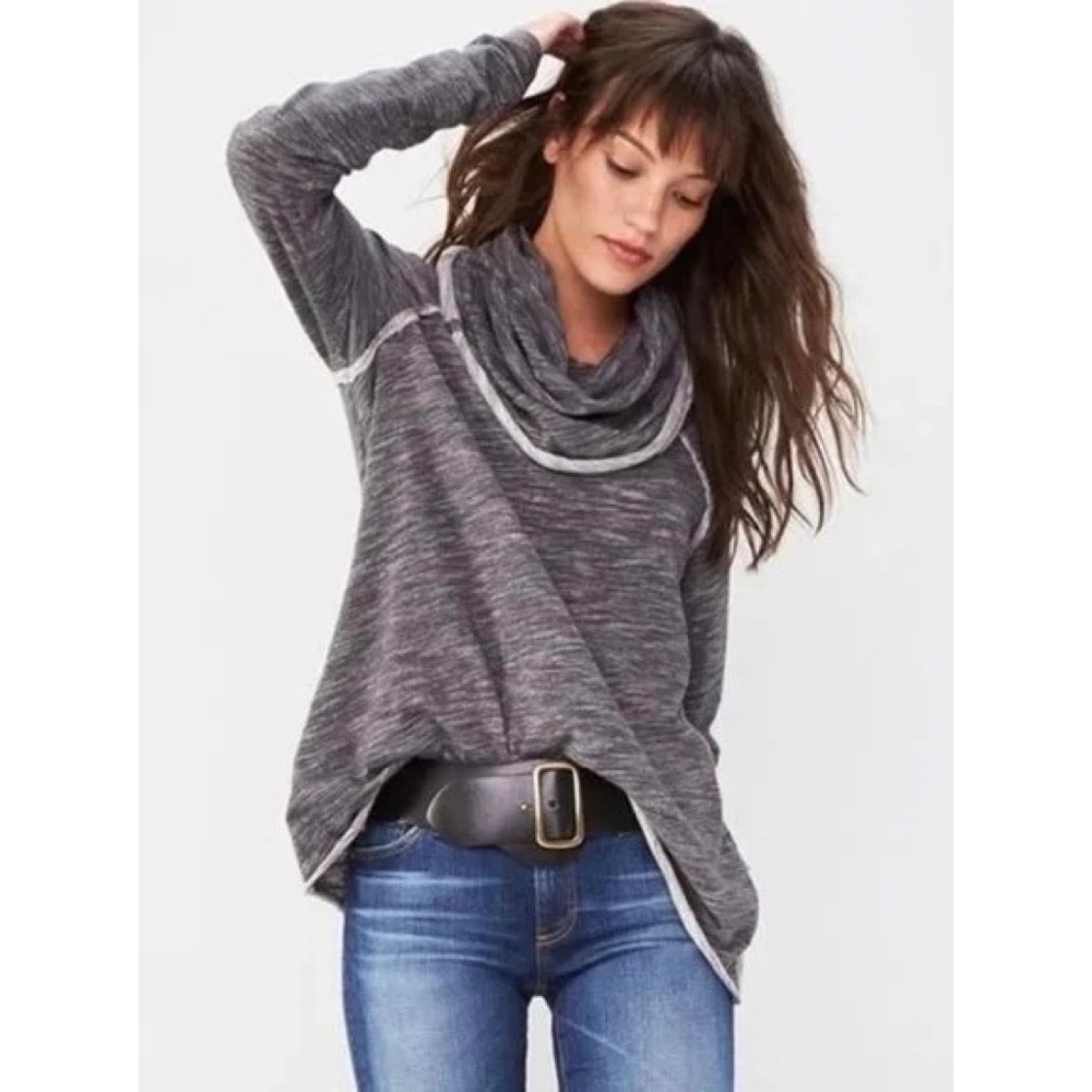 FREE PEOPLE FP Beach Cacoon Cowl Neck Knit Top Gray Space Dye‎ X-Small Small